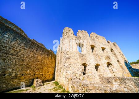 Remains of an old castle ruin in Germany. Wolfstein castle ruins near Neumarkt in the Upper Palatinate - Wolfstein. Stock Photo
