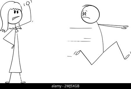 Weak Person Flees or Running Away From Strong Man, Vector Cartoon Stick ...