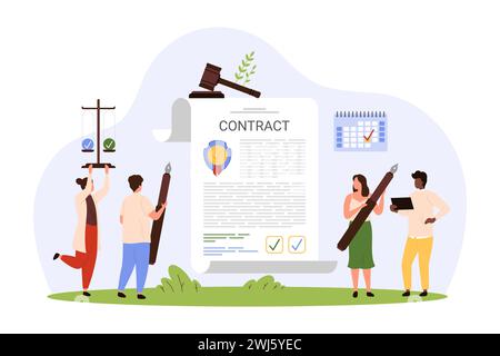 Tiny business people sign official paper flat vector Stock Vector Image ...