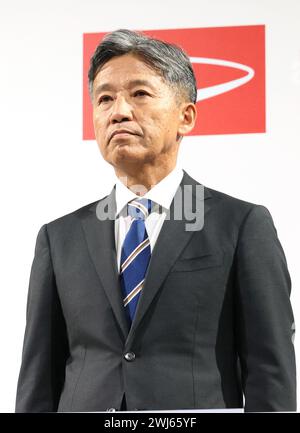 Tokyo, Japan. 13th Feb, 2024. Toyota Motor Latin American region chief Masahiro Inoue arrives at a press conference as he will become the president of Daihatsu Motor, Toyota's small vehicle subsidiary from March 1 in Tokyo on Tuesday, February 13, 2024. Daihatsu Motor president Soichiro Okudaira will quit for a safety testing scandal. (photo by Yoshio Tsunoda/AFLO) Stock Photo
