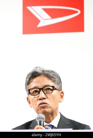 Tokyo, Japan. 13th Feb, 2024. Toyota Motor Latin American region chief Masahiro Inoue speaks at a press conference as he will become the president of Daihatsu Motor, Toyota's small vehicle subsidiary from March 1 in Tokyo on Tuesday, February 13, 2024. Daihatsu Motor president Soichiro Okudaira will quit for a safety testing scandal. (photo by Yoshio Tsunoda/AFLO) Stock Photo
