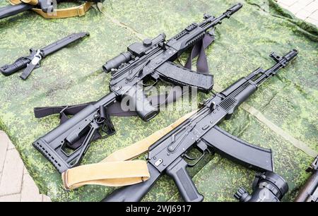Samara, Russia - May 27, 2023: Russian Kalashnikov assault rifle AK-12, AK-74 assault rifle. Russian firearms, assault rifles Stock Photo