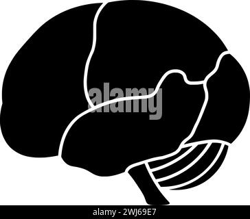 black brain silhouette or flat education illustration of idea logo creative for creativity with mind icon and inspiration shape intelligence as innova Stock Vector