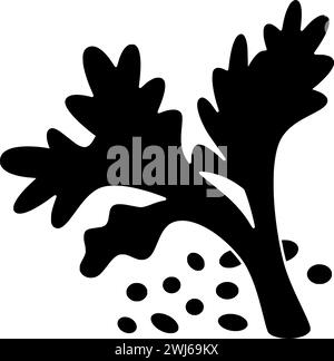 black coriander silhouette or flat leaf illustration of coriandrum logo leaves for food with ingredient icon and plant shape herb as condiment to seed Stock Vector