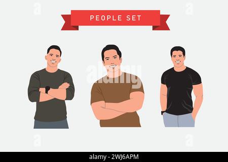 Set of men with different emotions. Vector illustration in flat style. Stock Vector