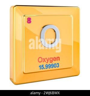 Oxygen, O chemical element sign number 8 in periodic table. 3D rendering isolated on transparent background Stock Photo