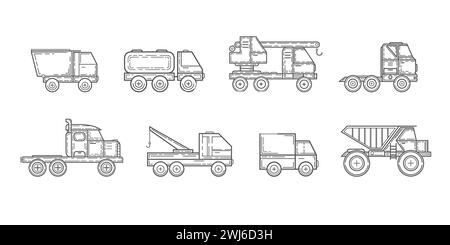 Truck Icon Vector . Set of Transport - Line Icons.Illustration of building vehicles. Stock Vector