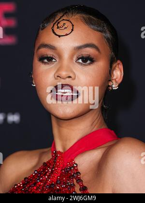 Celeste O'Connor arrives at the premiere of "Madame Web," Monday, Feb