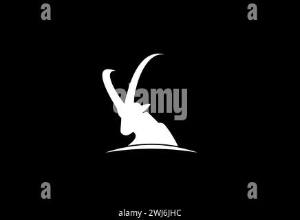 Goat head with long horns. Ibex logo design vector illustration Stock Vector