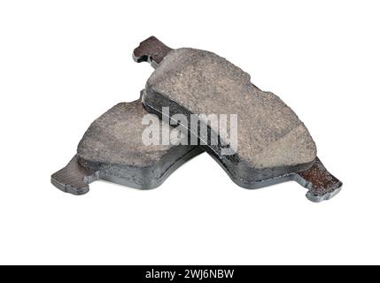 Two brake pads from a car isolated on a white background Stock Photo