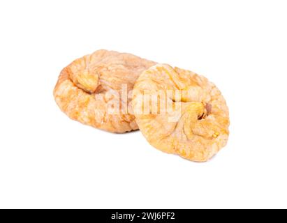 Two dry flattened figs isolated on white background Stock Photo