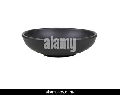 Empty ceramic black plate isolated on white background Stock Photo