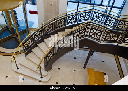 Elegant Spiral Staircase in a Modern Building Interior With Art Deco Elements Stock Photo