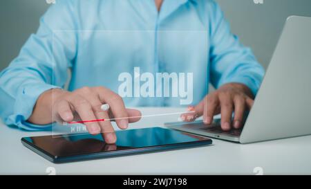 Business people are using computers to learning online with webinar, video tutorial, internet lessons, webinar, education online concept, video tutori Stock Photo