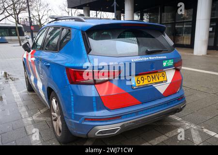 Vehicles of military police named Koninklijke Marechaussee at Rotterdam station as border guards in the Netherlands Stock Photo