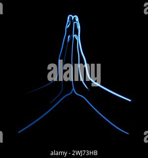 Vector isolated illustration of praying hands with neon effect. Stock Vector