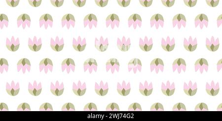 Seamless pattern with Flat cute Pink tulips Heads. Vector Endless texture for Easter Spring design, Valentine Day, March 8, Women Day, Greeting card, Stock Vector