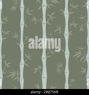 Bamboo Seamless vector pattern with Bamboo plants on muted green, bamboo forest textile print. Vector illustration Stock Vector