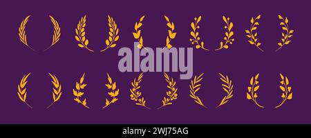 Golden silhouettes of doodle winner wreaths. Good choice or skill. Jubilee, graduation, quality Stock Vector