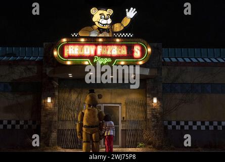 Five Nights at Freddy's is a 2023 American supernatural horror film based on the Five Nights at Freddy's video game series created by Scott Cawthon.     This photograph is for editorial use only and is the copyright of the film company and/or the photographer assigned by the film or production company and can only be reproduced by publications in conjunction with the promotion of the above Film. A Mandatory Credit to the film company is required. The Photographer should also be credited when known. Stock Photo