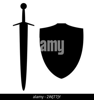 sword and shield icon silhouette, vector illustration isolated on a white Stock Vector