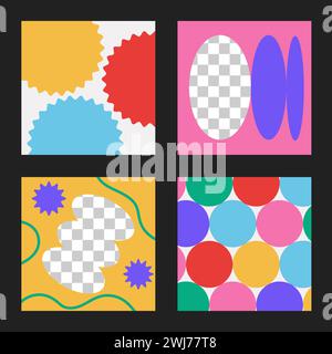 Set of abstract doodle social media banner template. Colorful square backgrounds with frames, scribble, hand drawn shapes. Vector backdrops collection Stock Vector