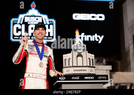 Los Angeles, Ca, USA. 3rd Feb, 2024. Denny Hamlin wins the Busch Light Clash at The Coliseum in Los Angeles, CA, USA. (Credit Image: © Stephen A Arce Action Sports Pho/ASP) EDITORIAL USAGE ONLY! Not for Commercial USAGE! Stock Photo