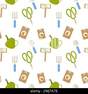 Seamless pattern gardening, inventory, planting.  For your design, wrapping paper, fabric. Stock Vector