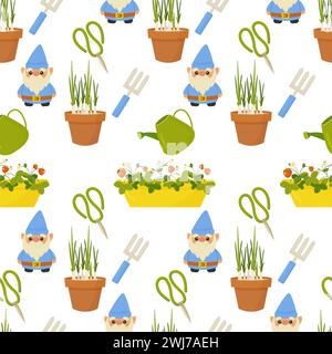 Seamless pattern gardening, inventory, planting.  For your design, wrapping paper, fabric. Stock Vector