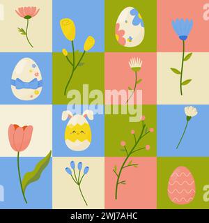 Seamless pattern easter eggs with different textures.  For your design, wrapping paper, fabric. Stock Vector