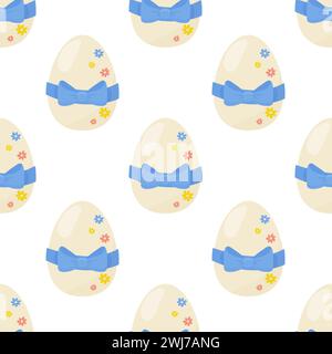 Seamless pattern easter eggs with blue bow. For your design, wrapping paper, fabric. Stock Vector