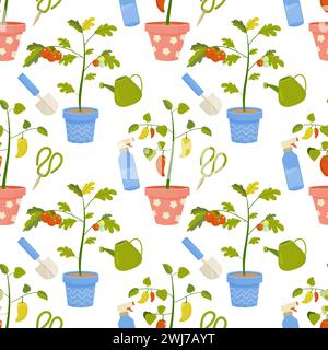 Seamless pattern gardening, inventory, planting.  For your design, wrapping paper, fabric. Stock Vector