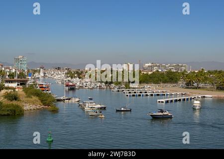 Puerto Vallarta, Mexico - 15 January 2024: Scenic landscape view of the marina in Puerto Vallarta Stock Photo