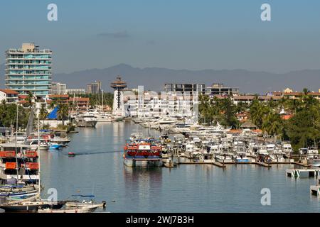 Puerto Vallarta, Mexico - 15 January 2024: Scenic landscape view of the marina in Puerto Vallarta Stock Photo