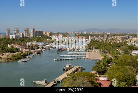 Puerto Vallarta, Mexico - 15 January 2024: Scenic landscape view of the marina in Puerto Vallarta Stock Photo