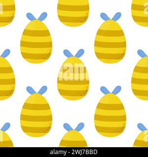 Seamless pattern easter eggs with different textures. Vector bee. For your design, wrapping paper, fabric. Stock Vector