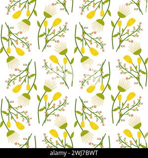 Seamless pattern flowers yellow roses. Vector  For your design, wrapping paper, fabric. Stock Vector