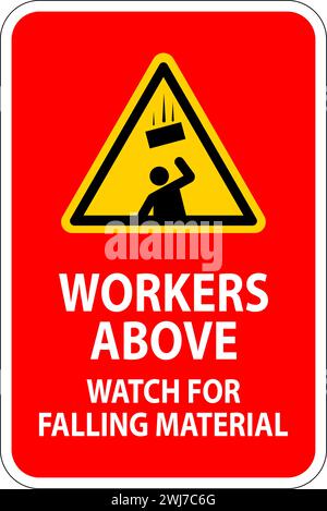 Danger Sign, Workers Above Watch For Falling Material Stock Vector