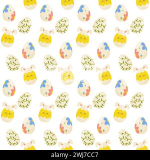 Seamless pattern easter eggs with different textures.  For your design, wrapping paper, fabric. Stock Vector