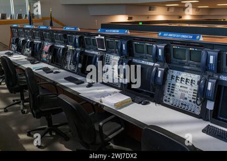 FLORIDA, USA - AUGUST 2014: The Firing Room before renovation, as it still had consoles used during the Space Shuttle launches at the John F. Kennedy Stock Photo