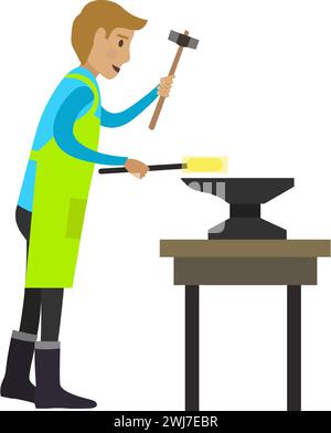 Blacksmith forging metal vector icon isolated on white Stock Vector