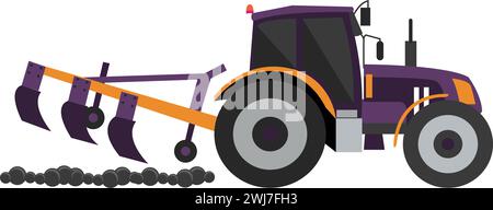 Tractor plowing farm field vector icon isolated on white Stock Vector