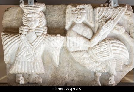 Hight-relief with mythological scene plaster cast gallery of the Norman Swabian Castle ( Castello Normanno Svevo) Bari, Puglia (Apulia), Italy,Europe, Stock Photo