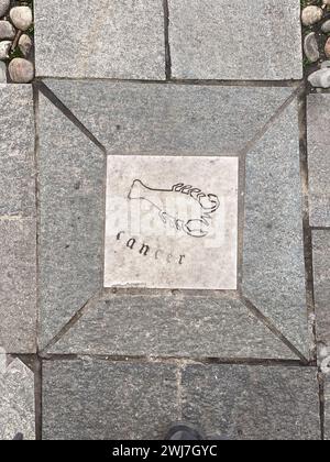 Roccabianca, Parma , Italy - december 31st 2023 astrological esoteric sign tiles on the floor in downtown Roccabianca in Duchy of Parma, Italy Stock Photo