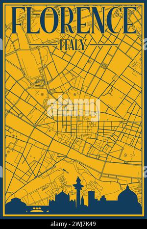 Road network and skyline poster of the downtown FLORENCE, ITALY Stock Vector