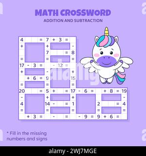 Math Crossword puzzle. Addition and subtraction. Stock Vector