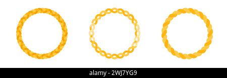 Braid circle golden frame. Round braided ring. Twisted rope Stock Vector