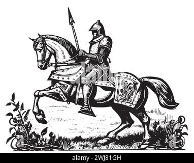 Medieval armed knight riding a horse. Historical ancient military ...