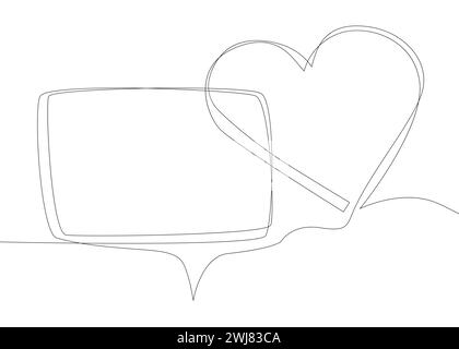 One continuous line of speech bubble with Heart. Thin Line Illustration vector Valentine's Day concept. Contour Drawing Creative ideas. Stock Vector