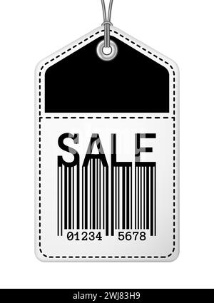 Sale tag with barcode on a string vector illustration Stock Vector